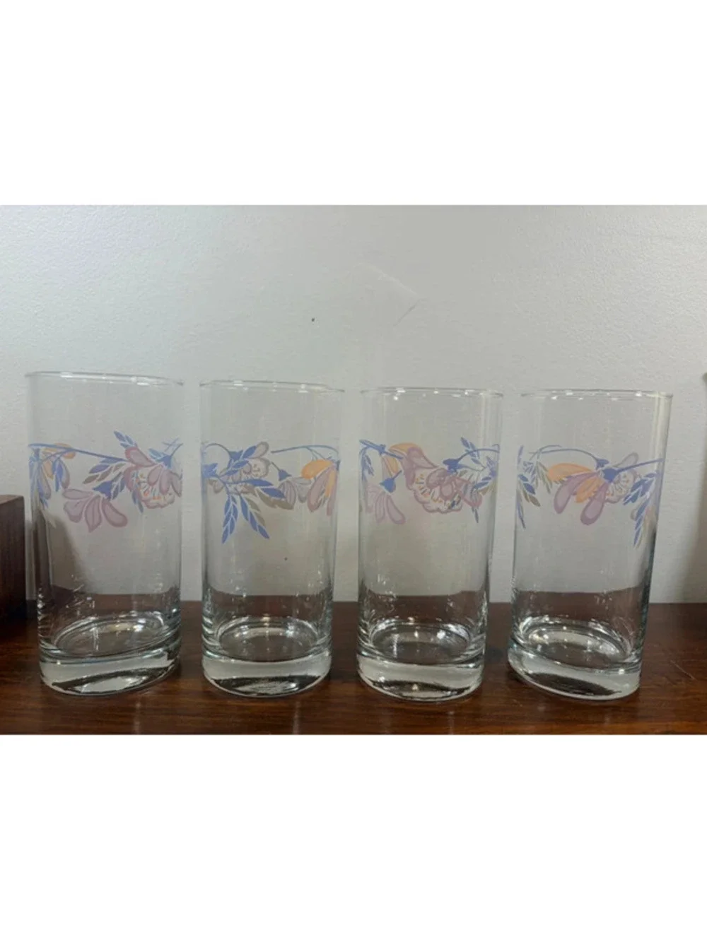Vintage Set of 4 Floral Drinking Glasses